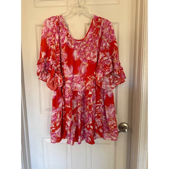 Arna York Collection Red Floral Scoop Neck Short Sleeve Blouse 22/24 - Picture 5 of 5